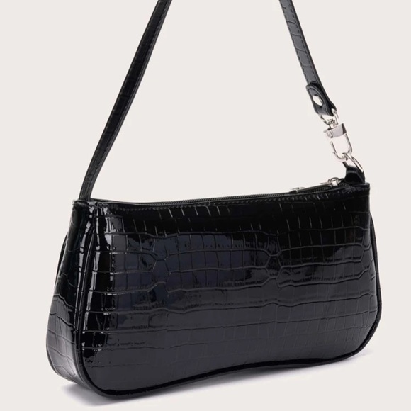 Black Croc Skin Baguette Bag - Picture 4 of 8